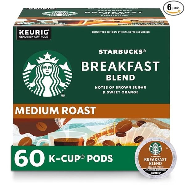 Starbucks K-Cup Coffee Pods, Medium Roast Breakfast Blend - 60 Pods